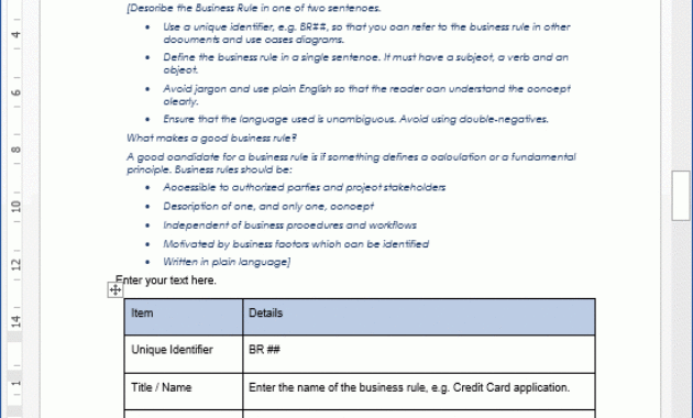 Business Rules Template Ms Office Templates Forms In Business Requirements Document Template Word