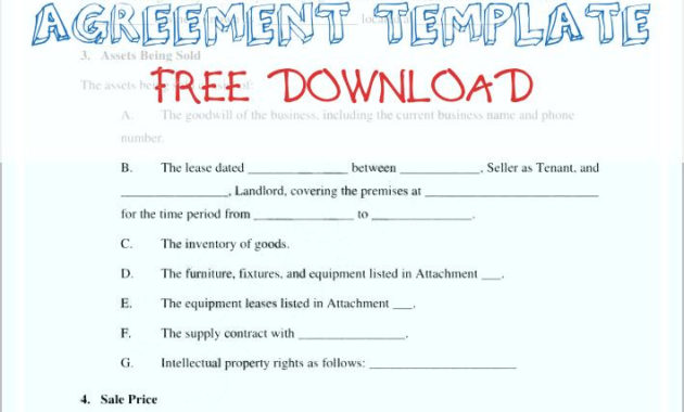Business Sale Agreement Template Free Download For Sale Of Business Contract Template Free