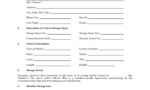 California Vehicle Storage Agreement Legal Forms And With Self Storage Business Plan Template