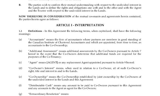 Canada Coownership Agreement For Syndicated Mortgage With Transfer Of Business Ownership Contract Template