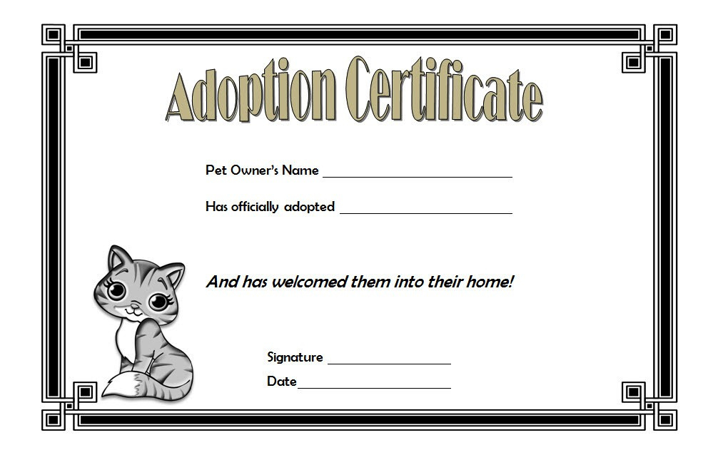Cat Adoption Certificate Templates Free 9 Update Designs Intended For Awesome Pet Adoption Certificate Template
