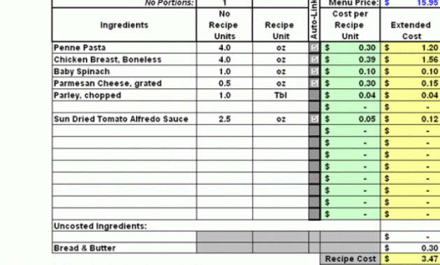 Catering Food Cost Template Spreadsheets Inside Best Recipe Food Cost Template