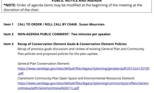 Ccpg Planning Group Agenda Cip List The Clairemont Times With Best Community Meeting Agenda Template