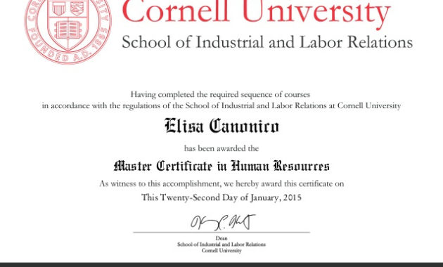 Certificate In Human Resources Certificates Templates Free Within Masters Degree Certificate Template