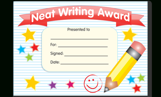Certificate Neat Writing Award Superstickers Throughout Awesome Handwriting Award Certificate Printable