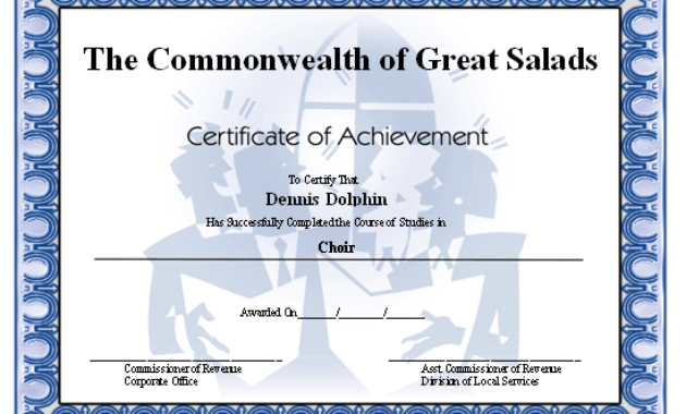Certificate Of Achievement Choir Printable Certificate In Choir Certificate Template