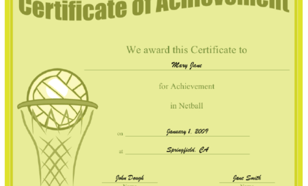 Certificate Of Achievement In Netball Printable Certificate Within Free Netball Certificate Templates