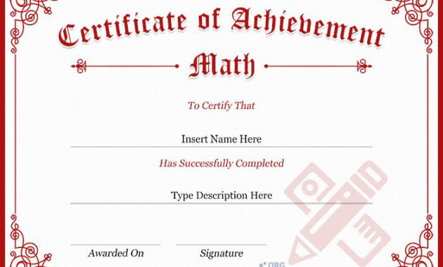 Certificate Of Achievement Math Template In Your Pink With Regard To Free Math Achievement Certificate Printable
