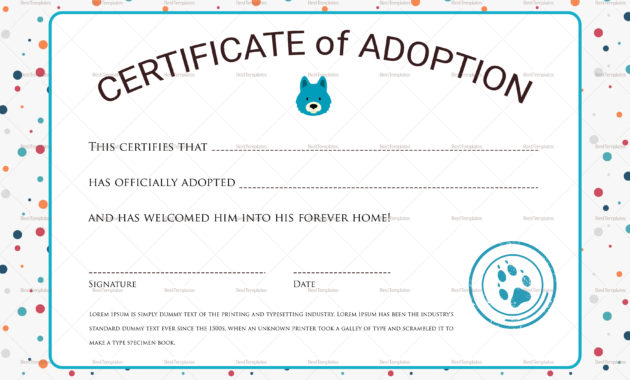 Certificate Of Adoption Design Template In Psd Word Intended For Dog Adoption Certificate Editable Templates