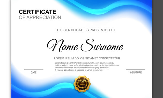 Certificate Of Appreciation Award Blue Template Download Regarding Certificates Of Appreciation Template
