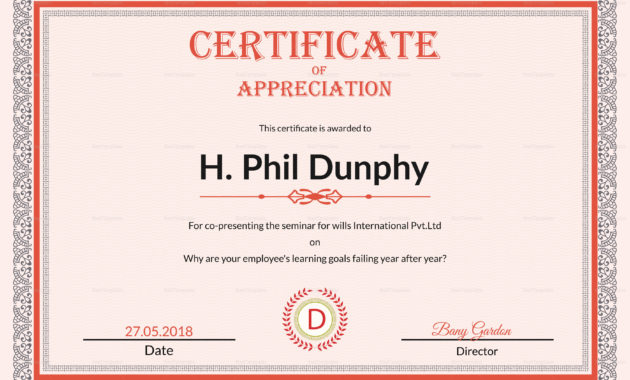 Certificate Of Appreciation Design Template In Psd Word For Best Certificate Of Appreciation Template Doc