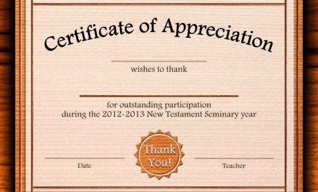 Certificate Of Appreciation Template Free Printable Inside Free Teacher Appreciation Certificate Free Printable
