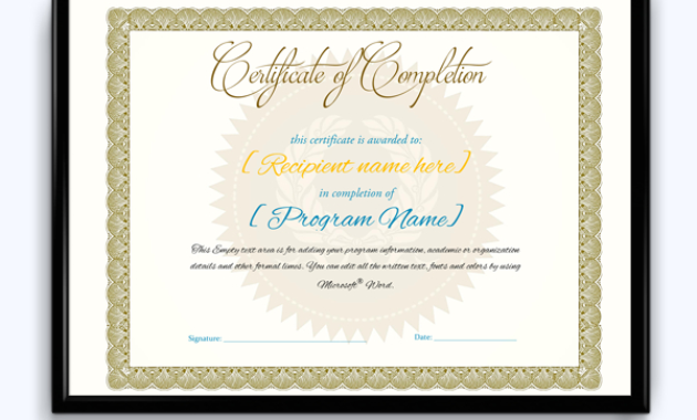 Certificate Of Completion 01 Word Layouts Pertaining To Free Certificate Templates For Word 2007
