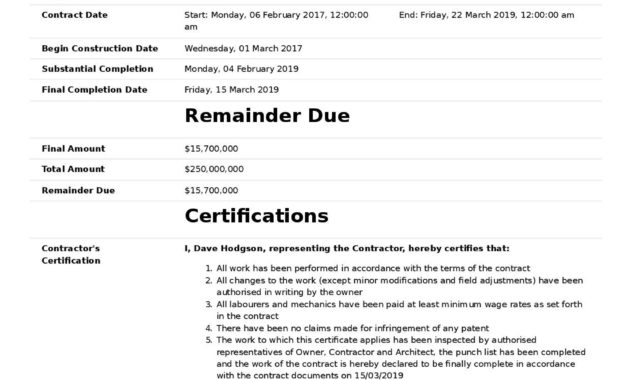 Certificate Of Completion Construction Templates Pertaining To Awesome Certificate Of Construction Completion Template