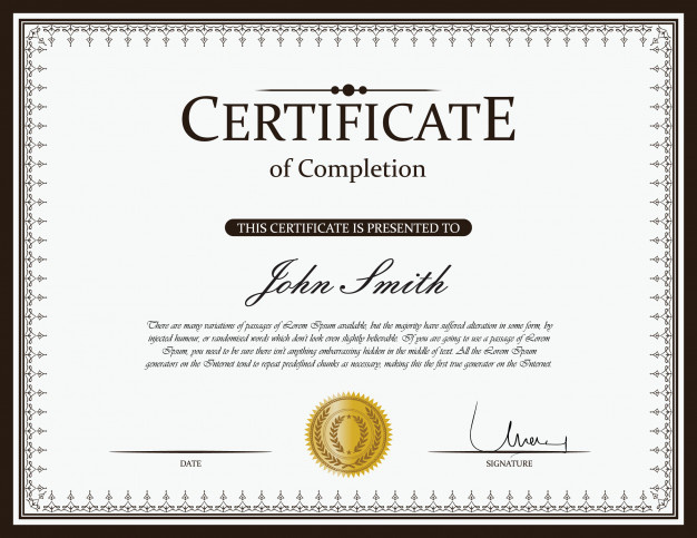 Certificate Of Completion Premium Vector In Quality Completion Certificate Editable