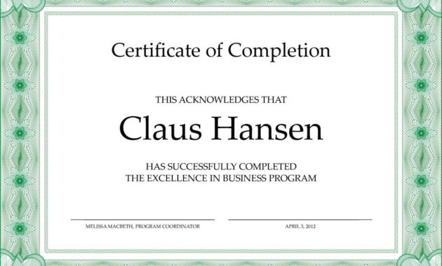 Certificate Of Completion Template 1 Pdf Format E Within Awesome Certificate Of Completion Templates Editable