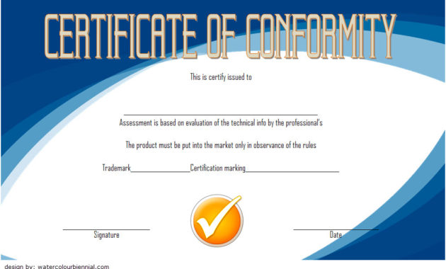 Certificate Of Conformity Templates 7 New Designs Free Throughout Quality Certificate Of Conformance Template