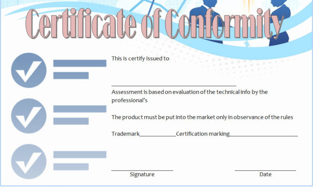 Certificate Of Conformity Templates 7 New Designs Free Within Quality Certificate Of Conformance Template