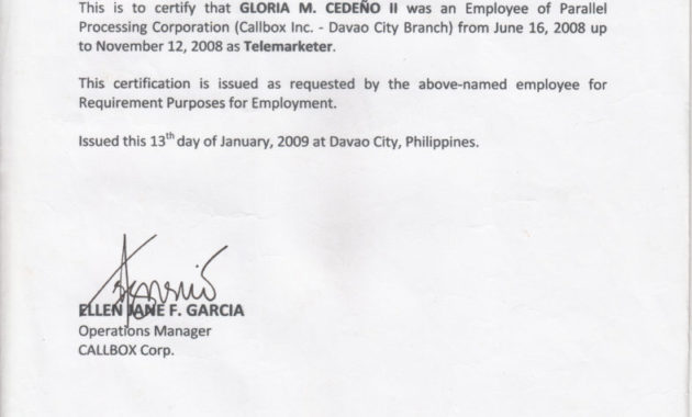 Certificate Of Employment 49461 Templates Front With Regard To Printable Sample Certificate Employment Template