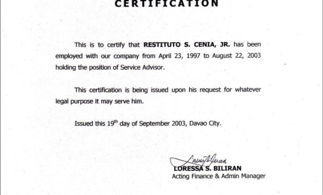 Certificate Of Employment Template Pertaining To Quality Template Of Certificate Of Employment