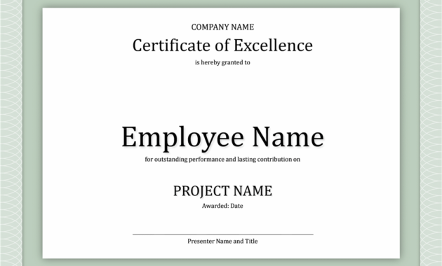Certificate Of Excellence For Employee Free Certificate Within Best Employee Award Certificate Templates