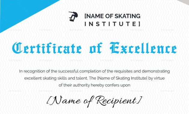 Certificate Of Excellence For Skating Design Template In With Regard To Certificate Of Excellence Template Word