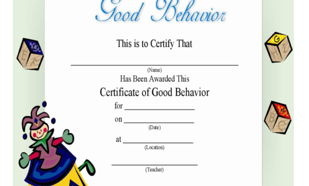 Certificate Of Good Behavior For Kids Free Download Within Good Behaviour Certificate Editable Templates