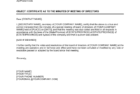 Certificate Of Minutes Of Meeting Of Directors Template Inside Corporate Secretary Certificate Template
