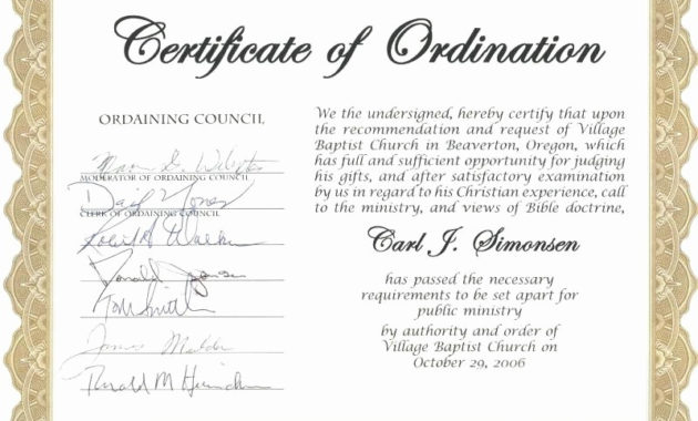 Certificate Of Ordination Template For Minister License Intended For Quality Ordination Certificate Templates