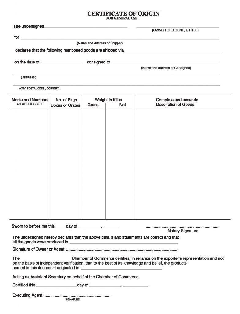 Certificate Of Origin Template For General Use Pdf Pertaining To Certificate Of Origin Template Ideas Free