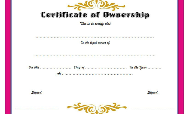 Certificate Of Ownership Template Template Of Share Within Amazing Certificate Of Ownership Template