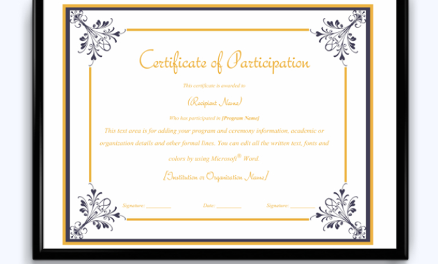 Certificate Of Participation 04 Word Layouts Within Best Participation Certificate Templates Free Download