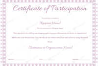 Certificate Of Participation 09 Word Layouts Regarding Free Certificate Of Participation Word Template