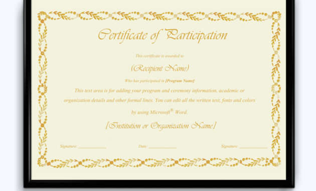 Certificate Of Participation 13 Word Layouts With Regard To Certificate Of Participation Template Doc