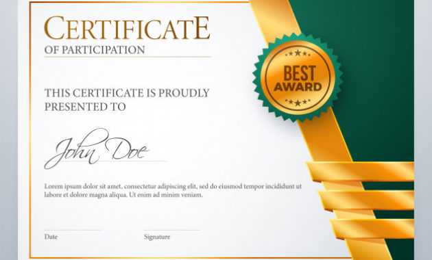 Certificate Of Participation Award Diploma Premium Vector With Regard To Certificate Of Participation Template Ppt