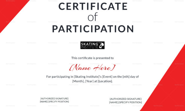 Certificate Of Participation For Skating Design Template Pertaining To Templates For Certificates Of Participation