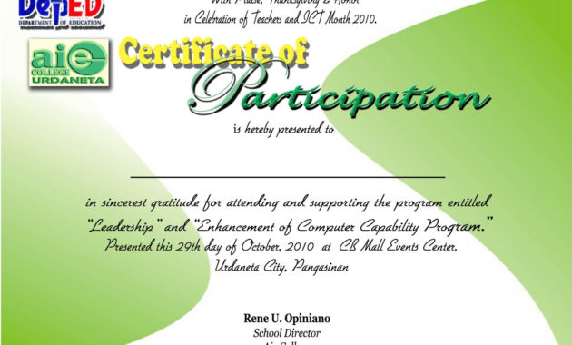Certificate Of Participation Template Free With Free Free Templates For Certificates Of Participation