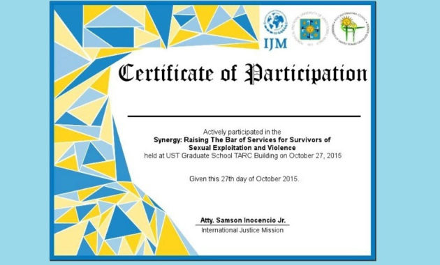 Certificate Of Participation Templates 7 Ms Word Pdf Intended For Printable Certificate Of Participation In Workshop Template