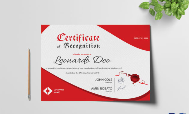 Certificate Of Recognition Design Template In Psd Word In Quality Certificate Of License Template