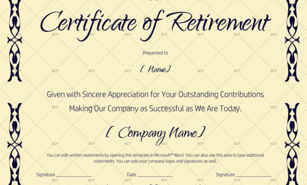 Certificate Of Retirement 927 Gct Regarding Best Retirement Certificate Template