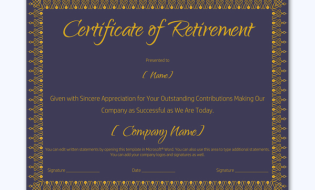 Certificate Of Retirement 930 Word Layouts Pertaining To Free Retirement Certificate Templates For Word