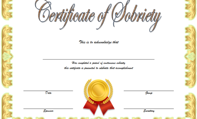 Certificate Of Sobriety Template Free 10 Latest Designs With Regard To Certificate Of Cooking 7 Template Choices Free