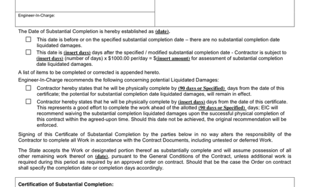 Certificate Of Substantial Completion In Word And Pdf Formats In Amazing Certificate Of Construction Completion