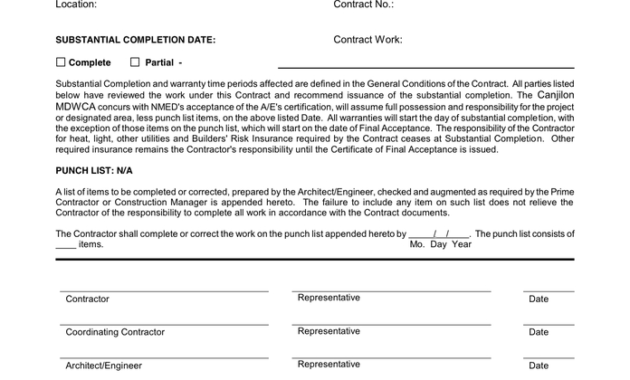 Certificate Of Substantial Completion In Word And Pdf Formats Regarding Free Certificate Of Substantial Completion Template