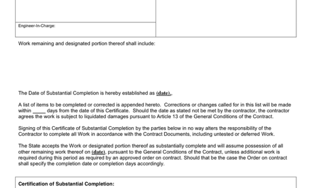 Certificate Of Substantial Completion In Word And Pdf Formats Throughout Quality Certificate Of Completion Template Construction