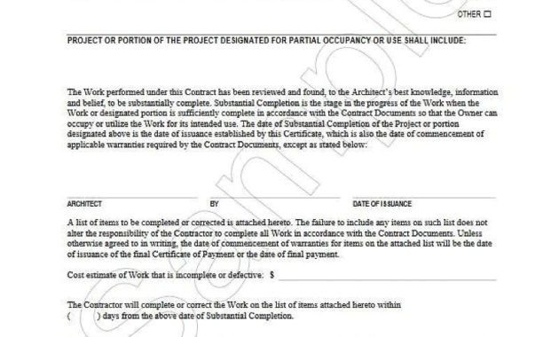 Certificate Of Substantial Completion Template For Certificate Of Substantial Completion Template