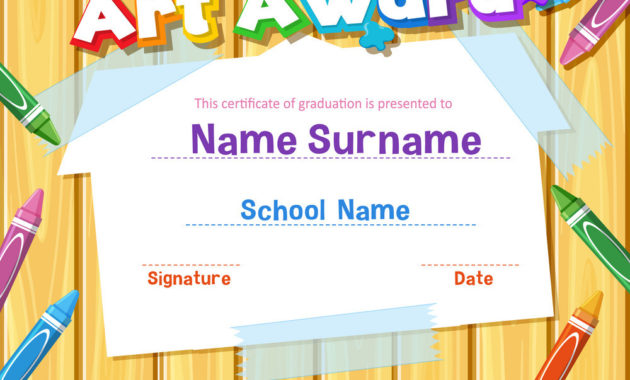 Certificate Template For Art Award With Crayons Throughout Within Printable Art Certificate Template Free