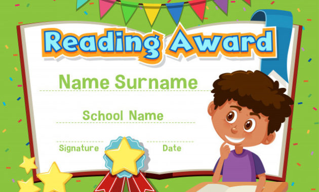 Certificate Template For Reading Award With Boy Reading In Within Best Reader Award Certificate Templates