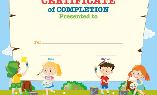 Certificate Template With Happy Children Vector Image Regarding Children'S Certificate Template