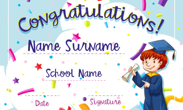Certificate Template With Kid In Graduation Gown Pertaining To Free Kids Certificate Templates